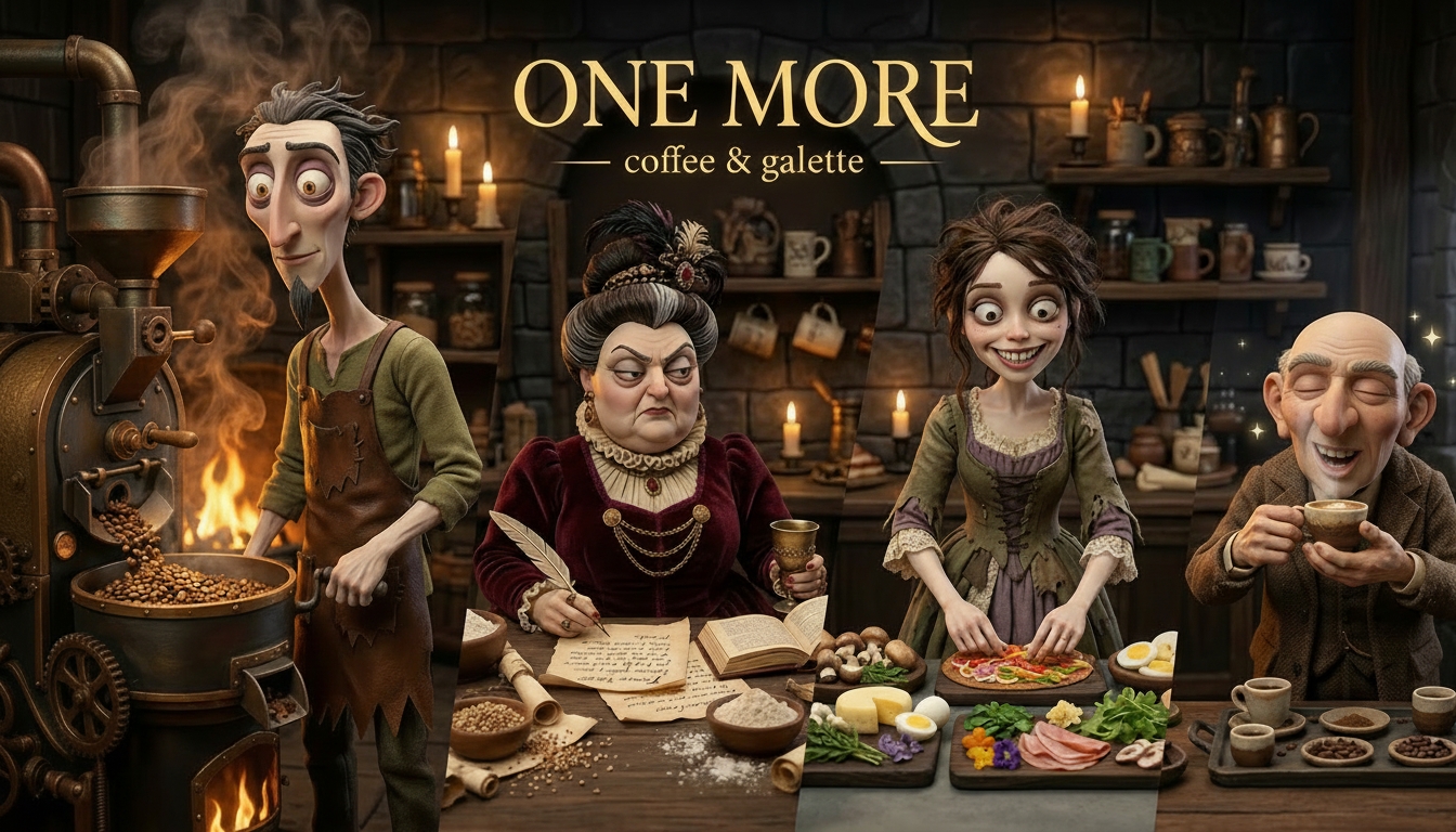 왼쪽부터 실라스, 셀레나, 로즈, 바나바가 등장하는 원모어 캐릭터 장면